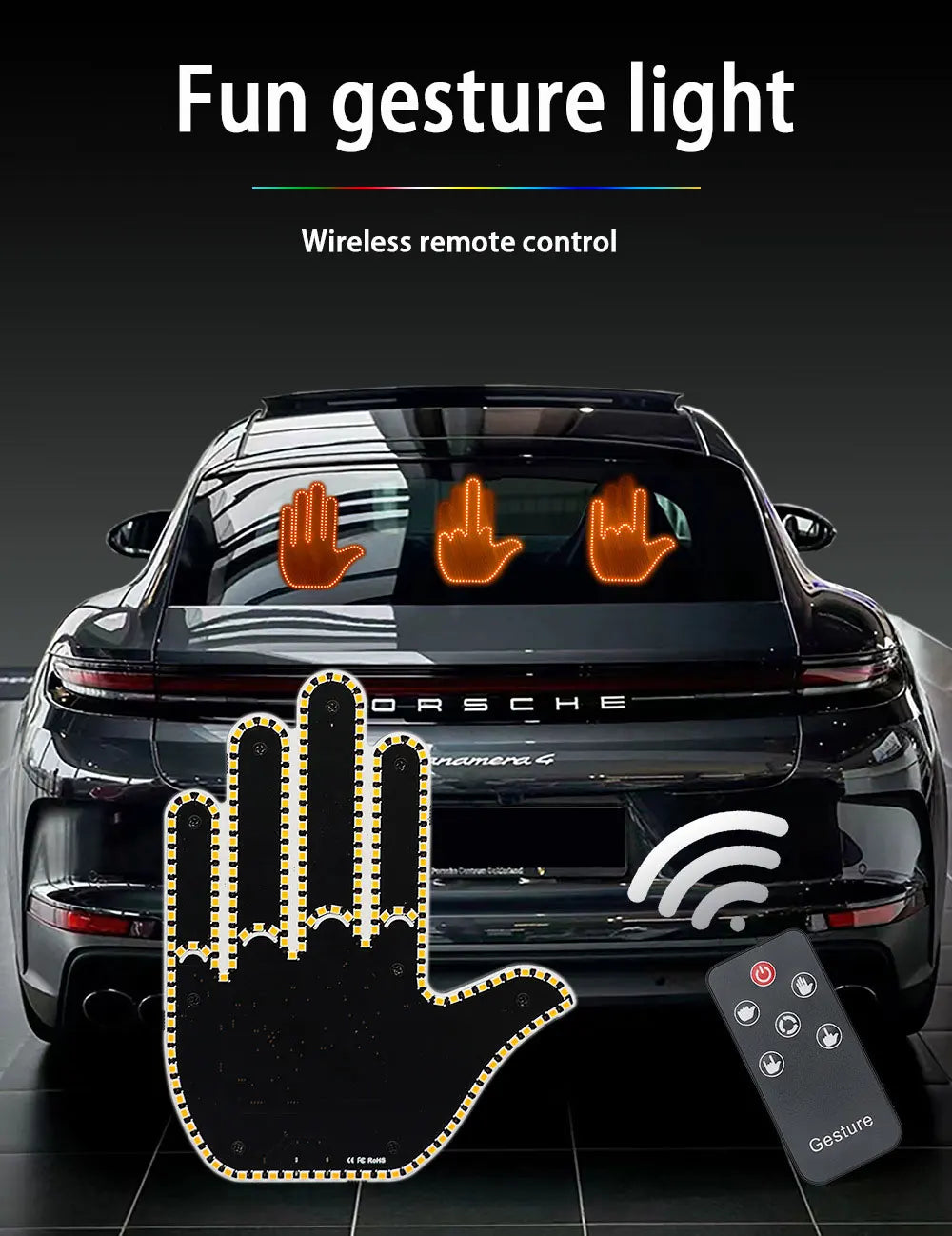 Car Gesture Light with Remote Control – Funny LED Palm Light for Road Rage Reactions