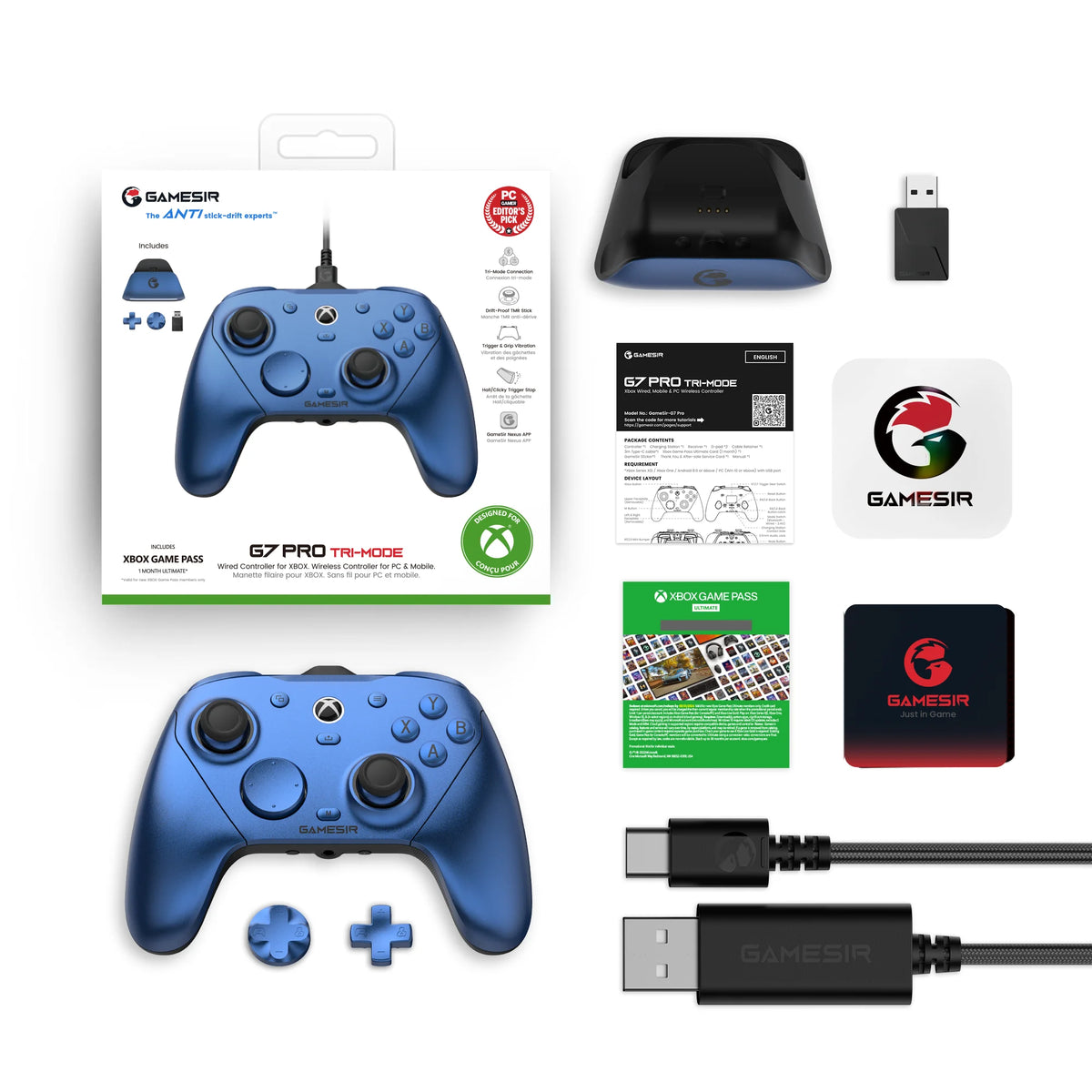 GameSir G7 Pro Xbox Series X|S Controller with TMR Sticks, Hall Effect Triggers, Magnetic Faceplates, Gyro, Smart Charging Dock