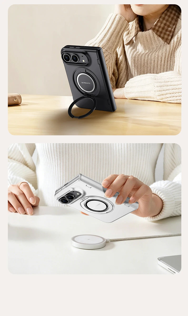 MagSafe Metal 360 Rotating Holder Case With Glass Screen Protector For iPhone