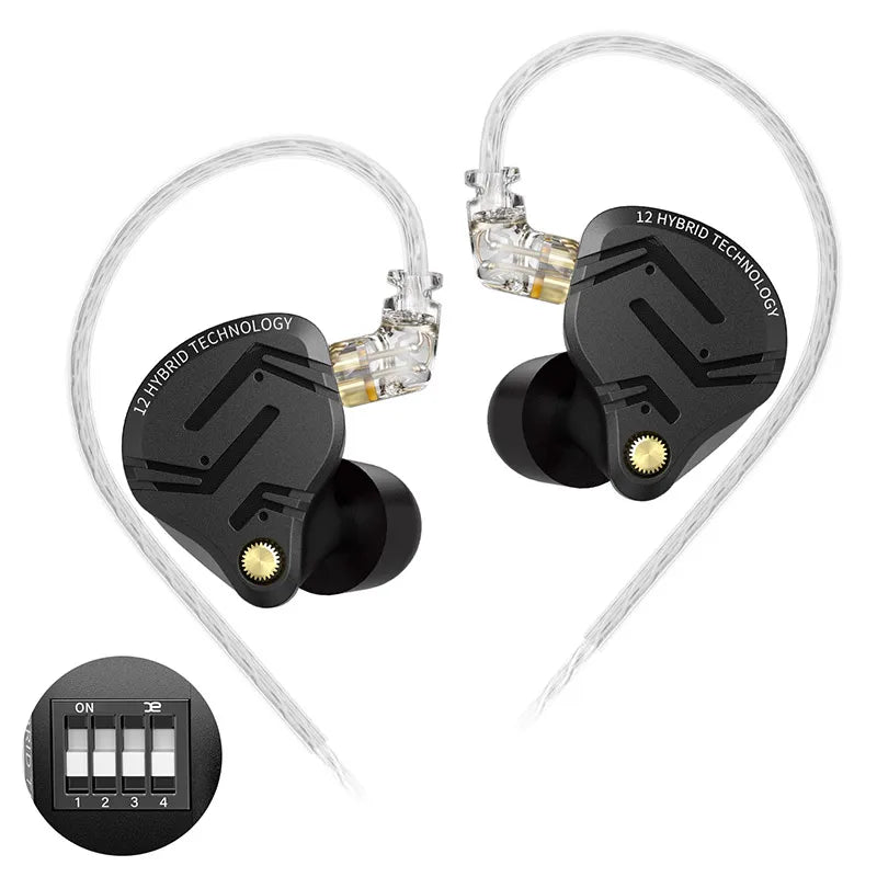 KZ ZS12 Pro X Metal Hybrid Earphones with Adjustable Bass Tuning