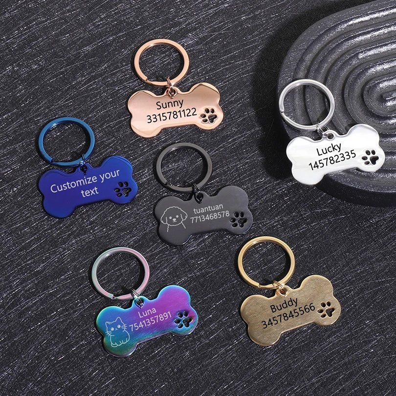 Custom Name Dog Tags Personalized Text Dog ID Tag Bone Shaped Stainless Steel Laser Engraving Anti-lost Customized Pets ID Tag