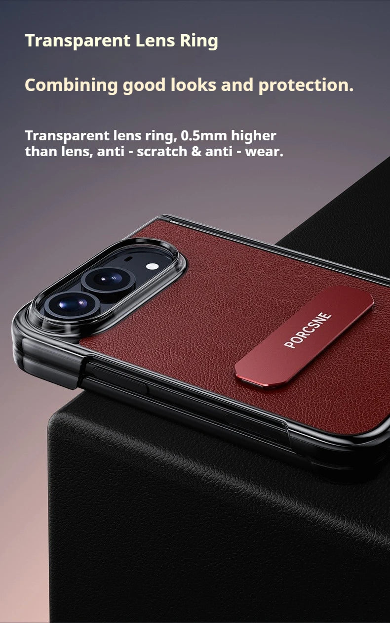 For iPhone Duo 5G Case Luxury Matte Leather Ultra-Thin Skin-Friendly Hinge Holder Folding Shockproof Hard Back Cover Accessories