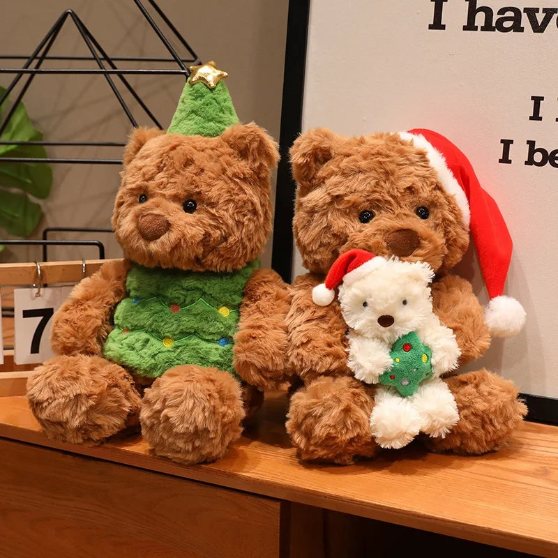 Cute Christmas Bear Plush Toy Christmas Dress Up Teddy Bear Scarf Hat Dress Up Comfort Doll Xmas Birthday Gifts