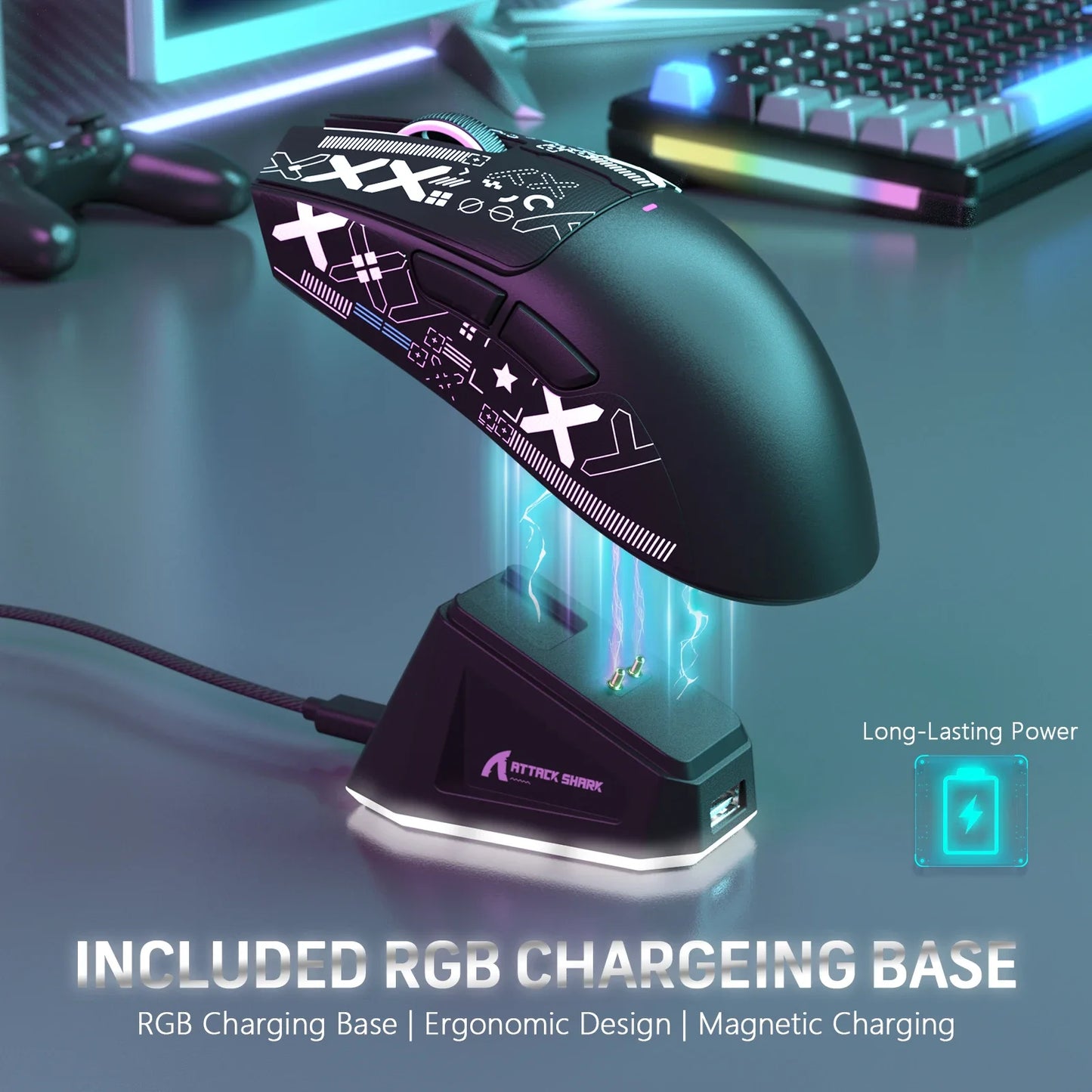 ATTACK SHARK X11 PixArt PAW3311 Three Mode Wireless Gamer Mouse Charging Dock Gaming Sensor, BT/2.4G Wireless Mouse