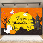 Horror Halloween Photography Background Moon Night Castle Forest Pumpkin Lantern Skeleton Family Party Photo Backdrop Decoration