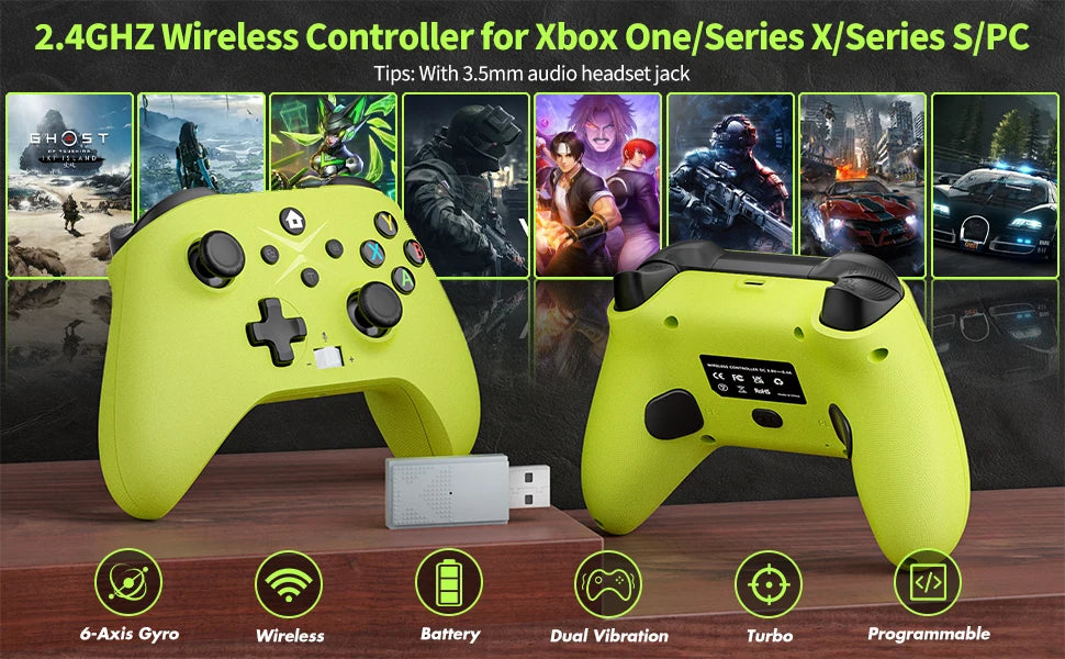 Controller For Xbox One/S/X/Series S/X PC Console Gaming Joystick 2.4G Wireless Gamepad 6-Axis Dual Vibration Hall Effect Rocker