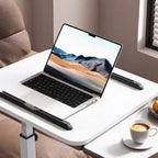 Mobile Laptop Desk with Wheels Height Adjustable Overbed Table, 180 Tiltable Bedside Computer Stand with Safety Edge Stopper, Carbon Steel Rolling Notebook Tray for Home Office Sofa Bed, White Bedroom Furniture