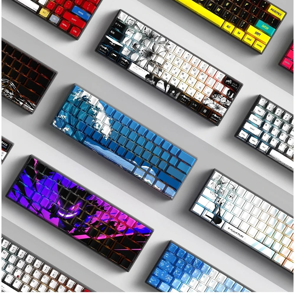Personalized Keycap Set PBT 129 Key Side Engraved Translucent Keyboard Keychain Compatible with/64/84/98/108 Mechanical Keyboard