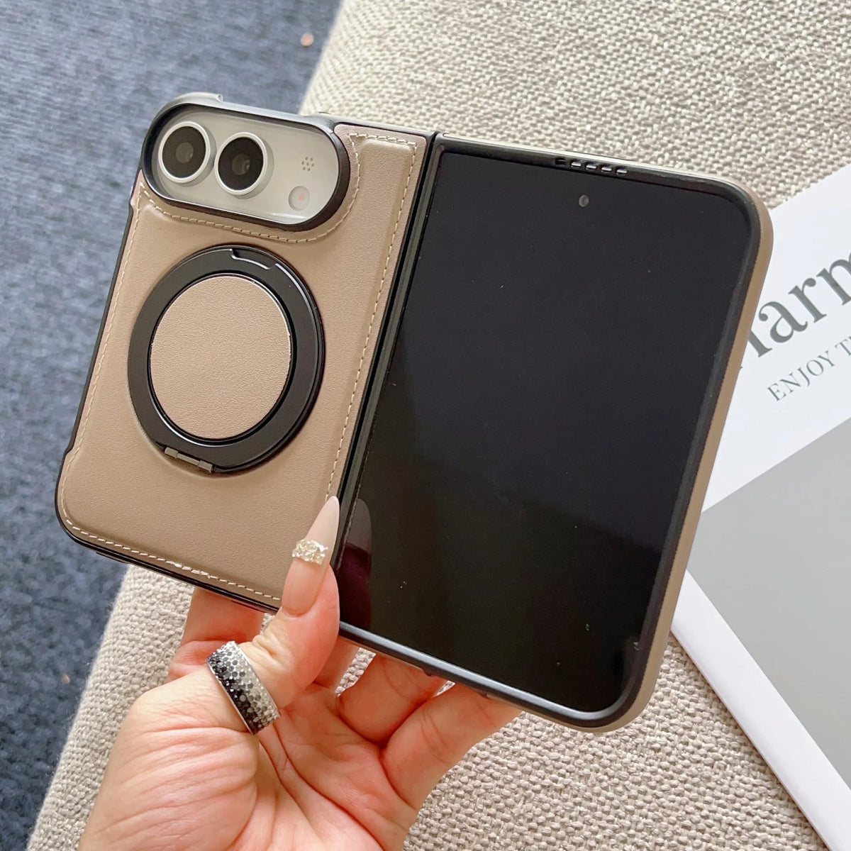 360° Rotating Bracket Magnetic Case For iPhone Duo For Magsafe PU Leather Shockproof Cover Funda
