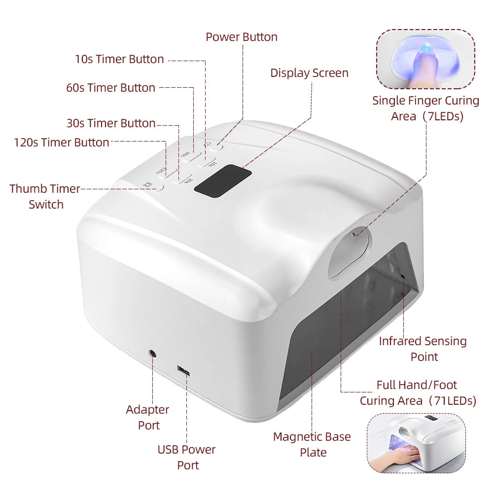2 IN 1 Nail Lamp Single Toe Single Finger Gel Nail Curing Lamp Full Hand Fast Drying LED Light Nail Dryer Auto Sensor Dual Lamp