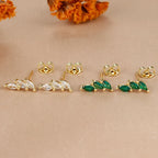 Luxury Green Crystal Zircon Leaves Stud Earrings for Women Fashion Gold Color Geometric Piercing Earring Bride Wedding Jewelry