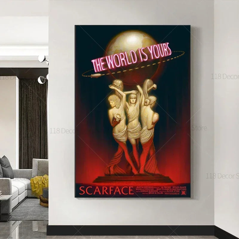 The World Is Yours Scarface Retro Trippy PSYCHEDELIC Oil Painting Posters And Prints On Canvas Wall Art Picture For Living Ro
