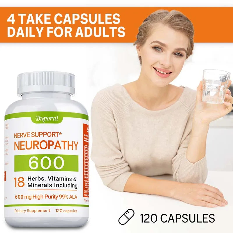 Neuropathy Support Supplement 600mg - Supports The Nervous System, Relieves Stress, Promotes Brain Function, and Boosts Energy