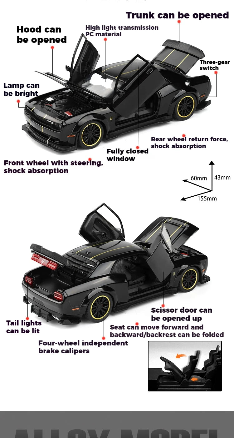 1:32 Dodge Challenger SRT Hellcat Redeye V8 Alloy Metal Diecast Model American Muscle Sports Car Collection Of Hobby Decorations