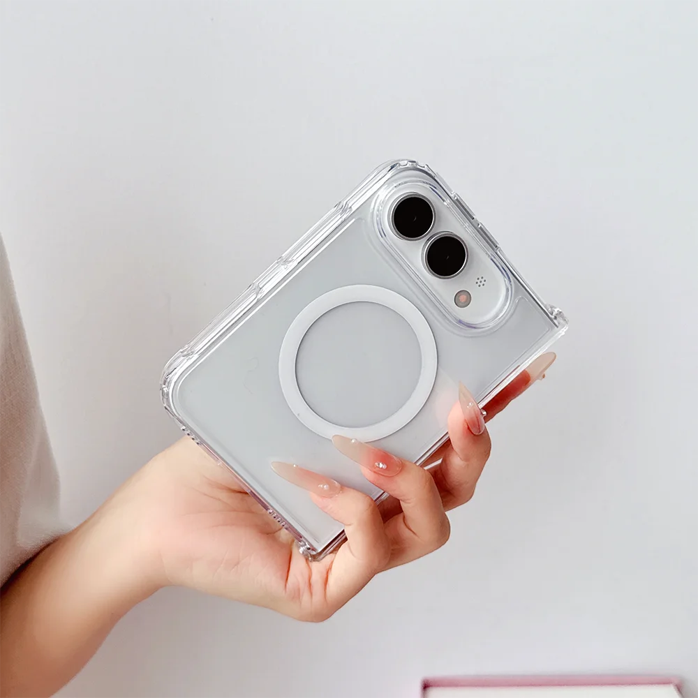 Luxury Clear Shockp Magnetic Wireless Charging Phone Case For iPhone Duo 18 Duo 18 Ultra Hinge Magsafe PC Hard Protect Cover