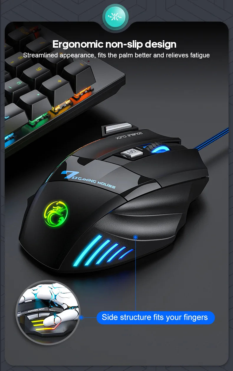 4-Keys Gaming Wired Optical Mouse RGB Backlit 3200DPI Adjustable Ergonomic Design Gamer Mouse For PC Computer Laptop Tablet