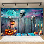 Horror Halloween Photography Background Moon Night Castle Forest Pumpkin Lantern Skeleton Family Party Photo Backdrop Decoration