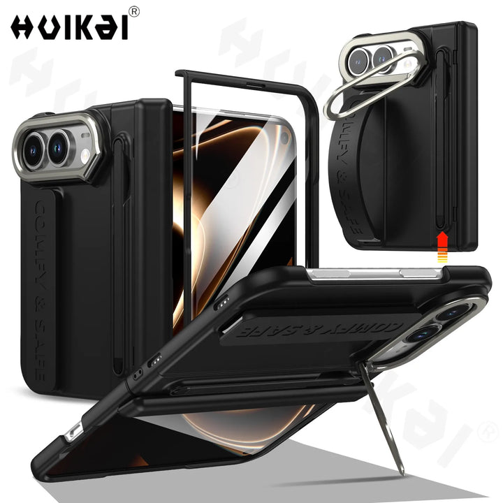 For Apple iPhone Duo Case With Stylus Pen Holder Stylus Screen Protector Camera Stand Wristband Hinge Protection Phone Cover