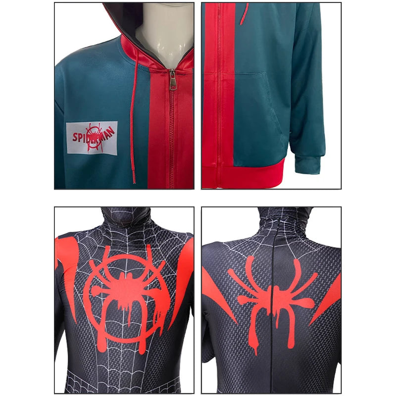 BEAST KINGDOM Spider Miles Morales Cosplay Halloween Jacket Bodysuit Mask Party Costume Suits Spider Miles Fantasy for Unisex