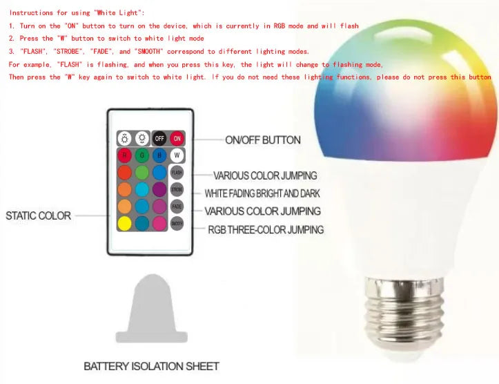 16 Colors RGB Bulb LED Multicolor Bulb E27 220V Household Lighting Dimmable 24 Key Remote Control Smart Lamp Atmosphere Light