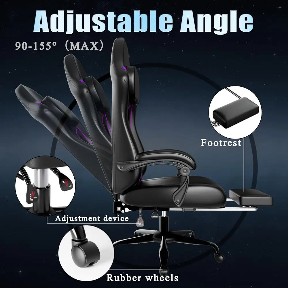 Gaming Chair, Video Game Chair with Pocket Spring Cushion and Footrest, Height Adjustable Computer Chair with Swivel Seat and H