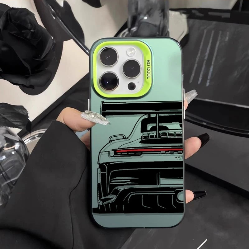 Trendy Sports Car Line Art Phone Case For iPhone 17 Pro Max 16 15 14 Pro 13 12 11 XS XR X 8 7 16 Plus 17E Shockproof Laser Cover
