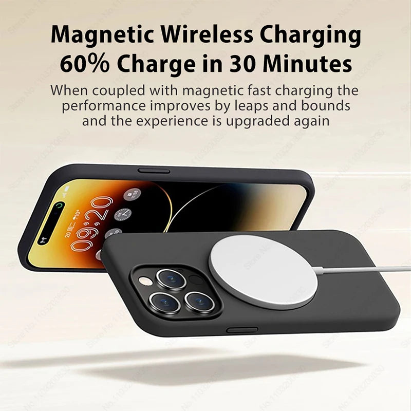 Luxury For Magsafe Wireless Charge Case For Apple iPhone 15 14 13 11 16 17 Pro Max 17 Air Plus Liquid Silicone Shockproof Cover