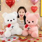 Wedding Rose Bear Plush Toy Cute Stuffed Animal Gift for Valentines Day Anniversary and Romantic Celebration Decor