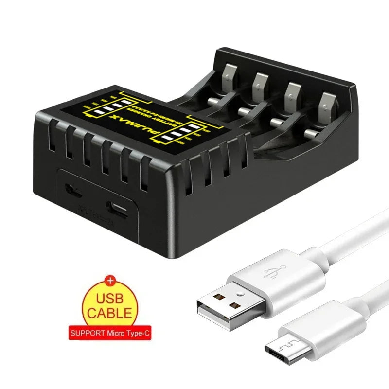 Battery Charger 4 Slot Intelligent Fast Charge With Indicator For 1.2V NiMH NiCd AAA/AA Rechargeable Battery USB C Micro Charger