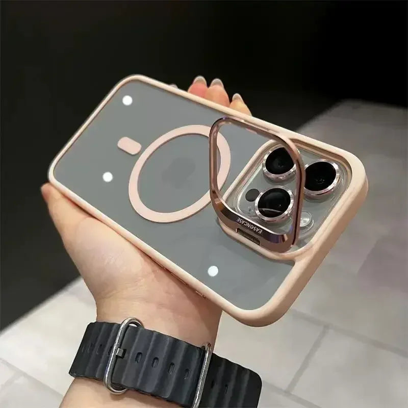 Luxury Magnetic Shockproof Phone Case For iPhone 16 15 14 13 12 17 18 Pro Max For Magsafe Funda Stand Glass Lens Protector Cover