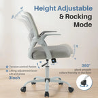 JHK Home Office Computer Chair Ergonomic Mid Back Desk with Lumbar Support 360° Swivel Height Adjustable with Flip-up Armrest