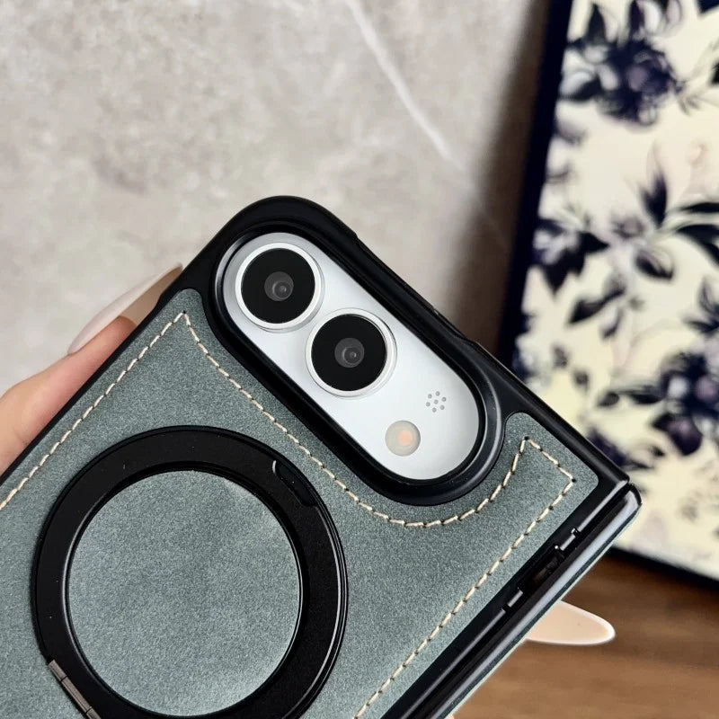 For iPhone Duo Fold Case Luxury PU leather Magnetic rotate stand Protective Back Cover For iPhone 18 Fold Phone Shell Funda
