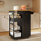 Kitchen Island Cart with Thickened Wooden Countertop, Rolling Cabinet with Drawers & Shelves for Dining Room, Black, Customized
