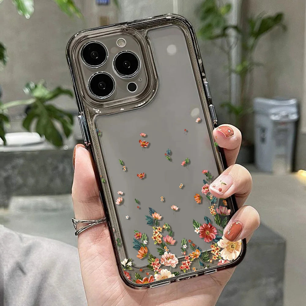 Flower Phone Case For iPhone 17 16 18 13 11 14 12 15 Pro Max Air 16e 7 Plus SE Shockproof Transparent Cover Silicone Soft Funda