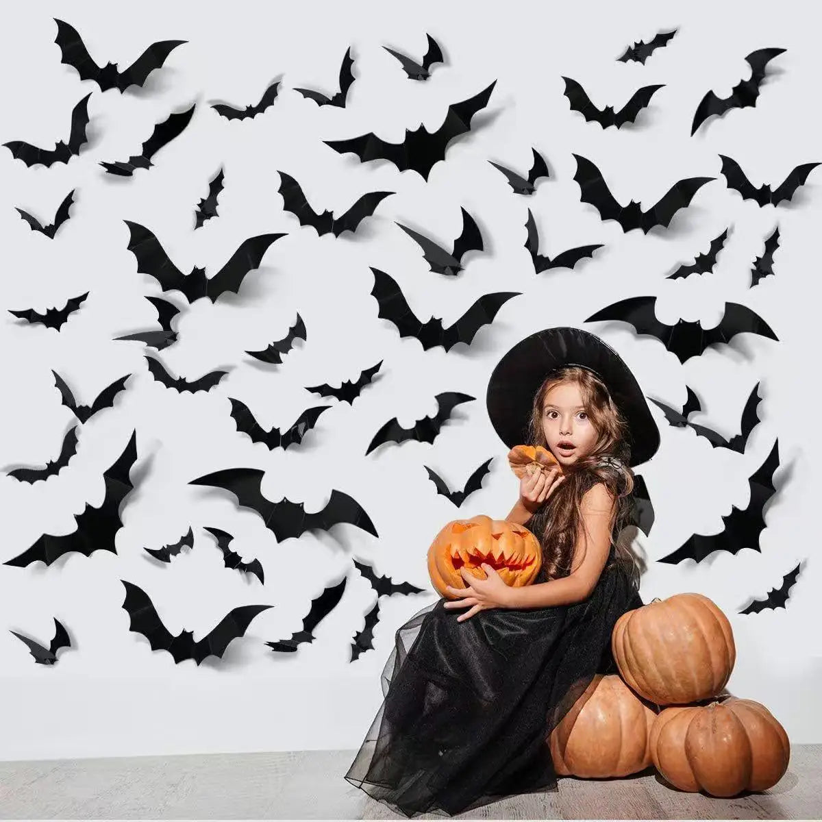DIY Halloween Bat Decoration 3D PVC Bat Wall Sticker Black Bat Wallpaper Halloween Real Horror Prop