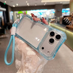 Luxury 3in1 Clear Anti-Drop Phone Case for iPhone 18 17 16 15 14 Plus 13 Pro Max Candy Colour Frame Wrist Strap Protection Cover
