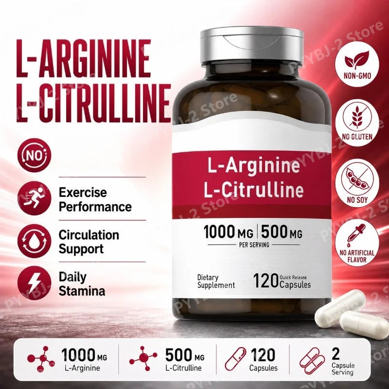 Amino Acid Supplement Capsules 120 Count Provide Energy & Healthy Living Support with 1000mg L-Arginine and 500mg L-Citrulline