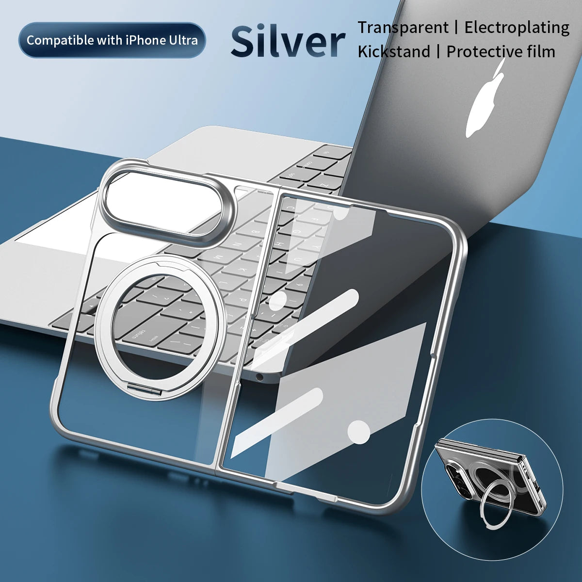 for Magsafe 360 Rotating Bracket Transparent Case for iPhone Duo 18Fold DUO Plating Front Frame with Protect Film Magnetic Cover