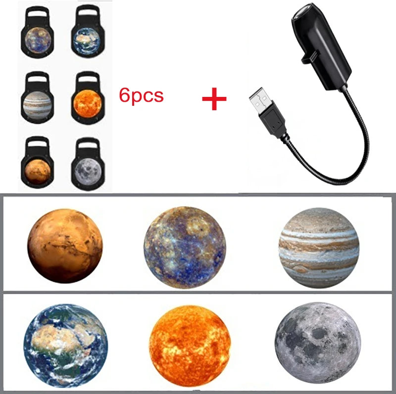 USB Starry Sky Projector Lamp 360° Rotatable Flexible Hose Planet Galaxy Projection Light with 17/12 Pcs Film Slides Bedroom