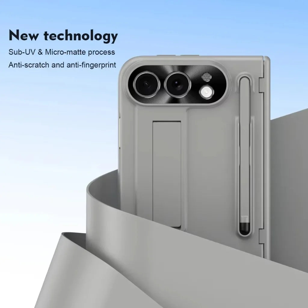 Pen Slot with Stylus Phone Case with Front Screen Protection For Apple iPhone Duo Folding Kickstand Shockproof Hinge Full Cover