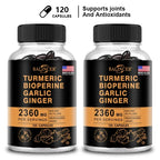 4-in-1 Turmeric Ginger Supplement with Pepperin 2360 Mg with Garlic Curcumin Black Pepper, for Joint, Digestive & Immune Support