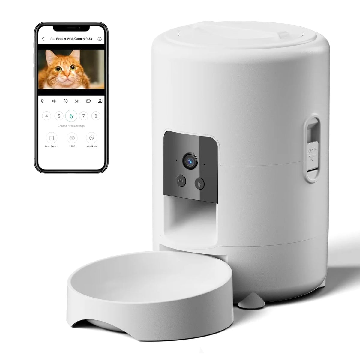 2L with Video Automatic Cat Feeder, Intelligent Timed and Quantitative Feeding, Cat, Dog and Pet Feeding Bowl Controlled by App