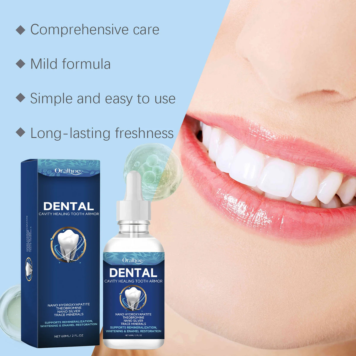 Oralhoe Dental Care Serum Teeth Whitening Cavity Healing Enamel Restoration Remineralization Stain Removal Teeth Repair Liquid
