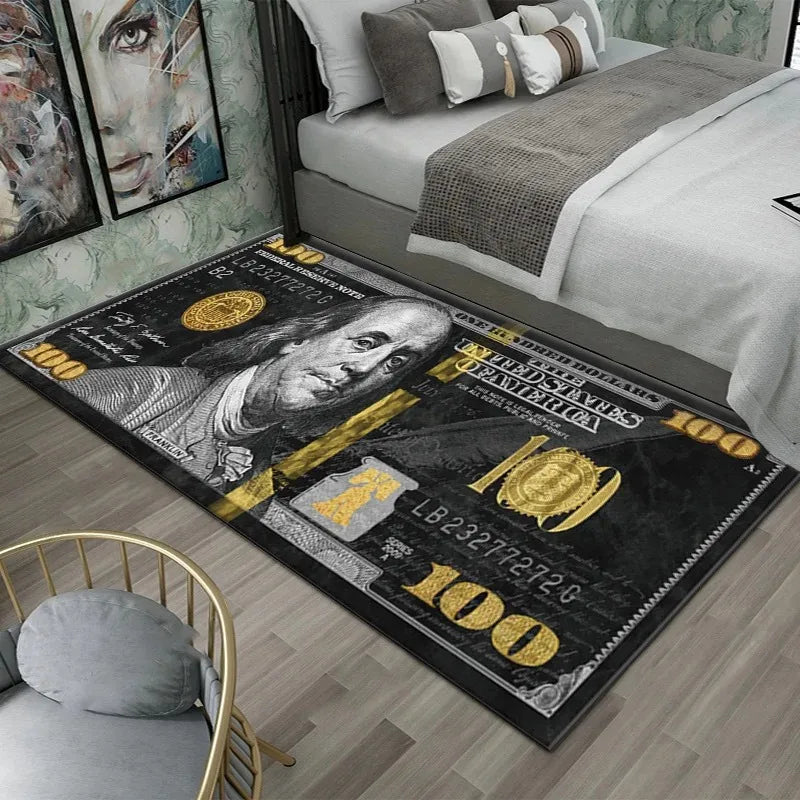 Colorful Dollar Money Print Area Rug Non Slip Polyester Carpet Mat