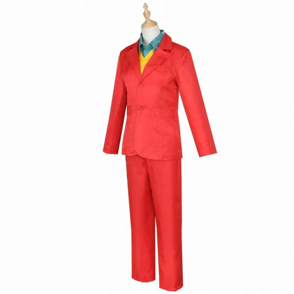 Joker Cosplay Costume Set - Joaquin Phoenix Arthur Fleck Clown Red Dipped Outfit with Green Wig - Personalized Uniform Ensemble