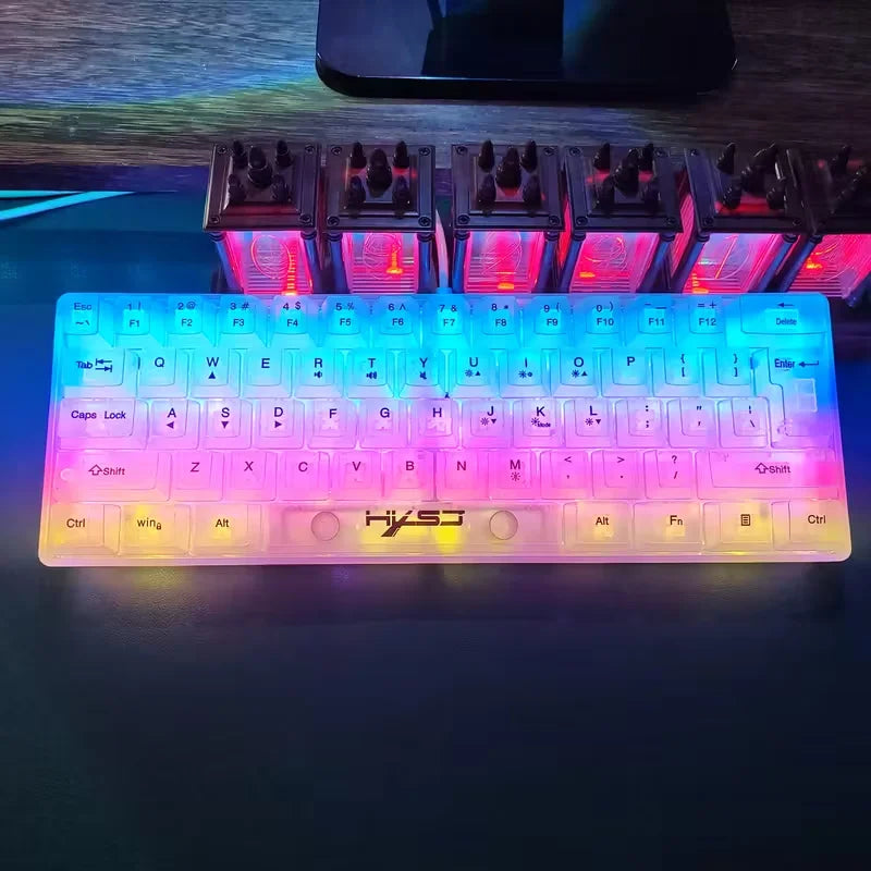 61-Key Fully Transparent Wired Gaming Keyboard with RGB Backlight, Ergonomic Design, Portable and Ultra-Compact 60% Mini Film Ke