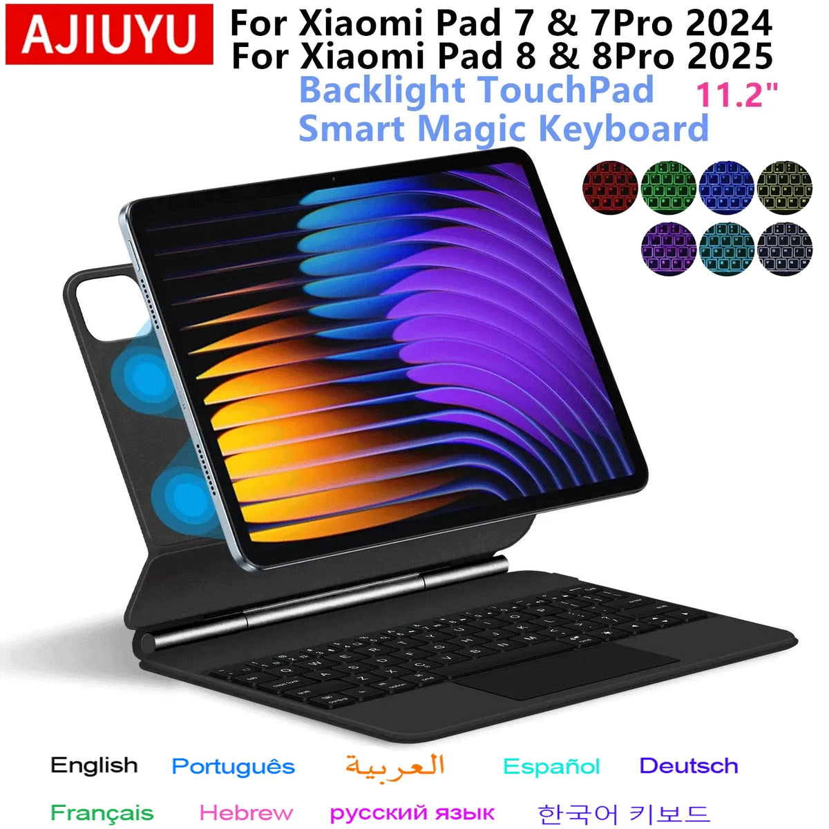 Magic Keyboard Folio For Xiaomi Pad 7 2024 Mi Pad 7 8 Pro 11.2' Tablet Smart Case For Xiaomi Pad 8 Spanish German Keyboard Cover