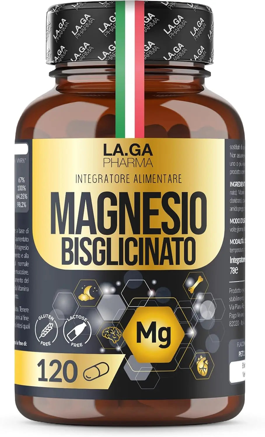 Magnesium Bisglycinate 120 Capsules with Vitamins B1, B5, and B6 for Fatigue | Supports the Nervous System, Muscles, and Energy Metabolism. 4 Months. Vegan, Gluten-Free and Lactose-Free, Made in Italy