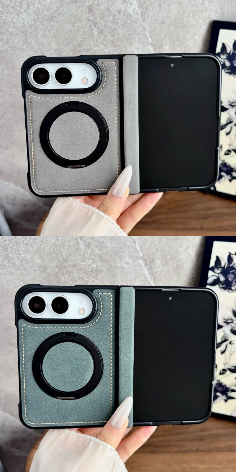 For iPhone Duo Fold Case Luxury PU leather Magnetic rotate stand Protective Back Cover For iPhone 18 Fold Phone Shell Funda