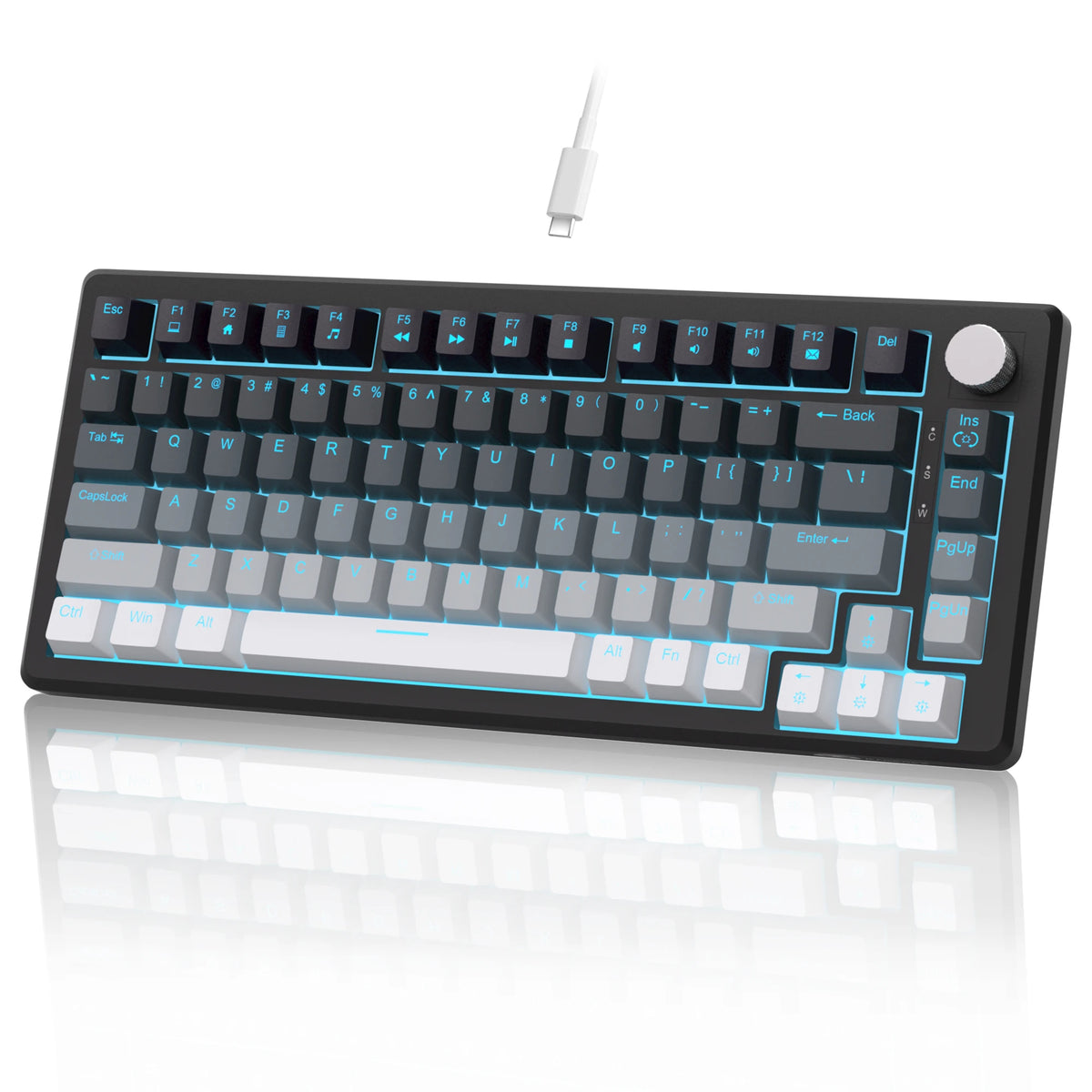 MageGee 75% Mechanical Gaming Keyboard with Knob Control, Blue Backlit Wired Gaming Keyboard Red/Yellow Switch for PC Windows